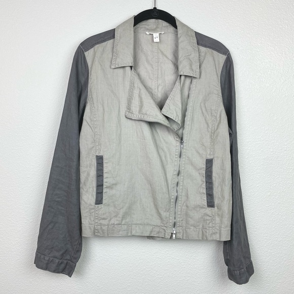 Eileen Fisher Women's Medium Coated Organic Linen Moto Jacket Full Zip Collared - Picture 2 of 16